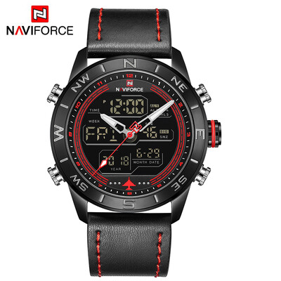 

NAVIFORCE NF9144 Men Sport Watch Fashion Digital Army Military Leather Quartz Wristwatch Relogio Masculino with Gift Box