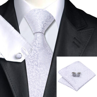 

N-1126 Vogue Men Silk Tie Set Gray Novelty Necktie Handkerchief Cufflinks Set Ties For Men Formal Wedding Business wholesale