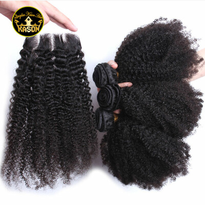 

Kason Afro Kinky Curly 3 Bundles With Lace Closure Brazilian Virgin Hair Kinky Curly With Closure No Tangle No Shedding