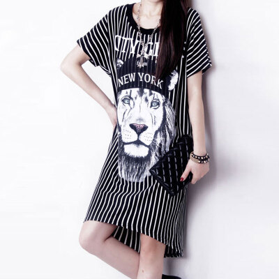 

Lovaru ™New 2015 fashion printing loose dress comfortable leisure simple stripe dress with short sleeves