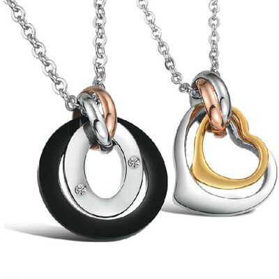 

Love New Fashion Jewelry Титан Нержавеющие овальные кольца Серьги Подвеска Ожерелье с цепочкой Личность Пары Любители Ключ с подар