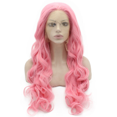 

Long Wavy Pink Swiss Lace Front Party Wig Synthetic Heat Resistant