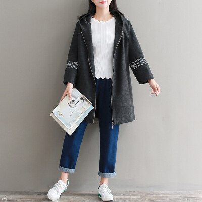 

City plus CITYPLUS 2017 autumn&winter new art women loose loose letters printed woolen jacket in the long section of the wild woolen coat CWDY179663 black uniform