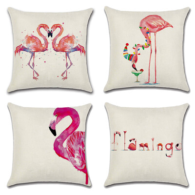 

Pack of 4 Decorative Cushion Cover Cotton Linen Throw Pillow Case Cover Sofa Home Décor 18"18"Flamingo Woods