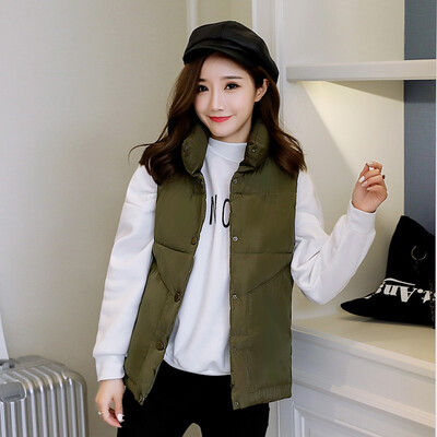

Cotton vest female short autumn and winter new student vest cotton tide Korean version of loose wild collar cotton flap jacket