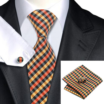

N-1009 Vogue Men Silk Tie Set Plaids & Checks Necktie Handkerchief Cufflinks Set Ties For Men Formal Wedding Business wholesale