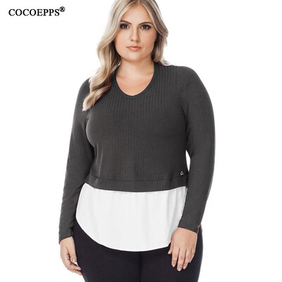 

COCOEPPS 2017 New Female Patchwork Tops Plus Size Women Clothing Tops Casual Big Size Sheath O-Neck Sweater