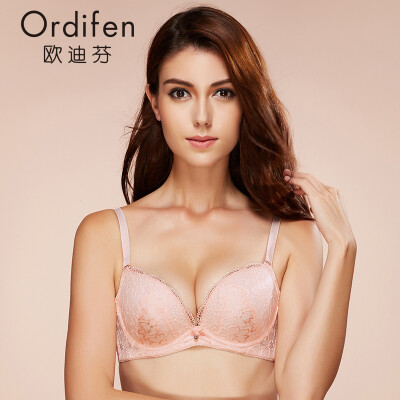 

Ou Difen water bag deep V gather lace bra 2017 new sexy underwear ladies small bra XB6157 jade pink orange 70B