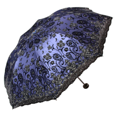 

【Jingdong Supermarket】 Paradise umbrella yarn Yingluo flocking carved carved black polyester color plastic three fold ultra-light sun umbrella blue 33114E