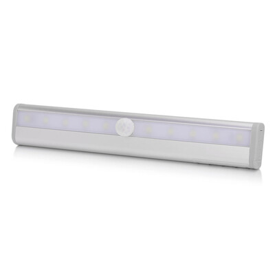 

Arestech Wireless PIR Motion Sensor 0.6W 40lm 6000K 10-LED White Light Cabinet / Drawer Nightlight Bar Lamp - Silver (4 x AAA)