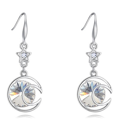 

Austrian Crystal Rhinestones Dangle Earring White Gold Plated Moon Star Long Drop Earrings For Women Fashion Jewelry 26496
