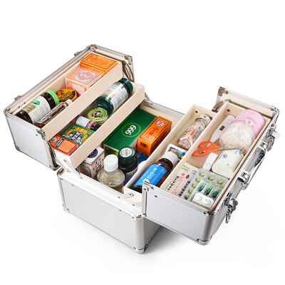 

Vilscijon Victorian aluminum double open household medicine box multi-function medicine box out of the box first aid kit medicine storage box small 3353