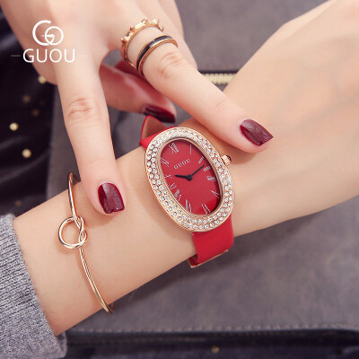 

GUOU Fashion Gold Bracelet Watch Women Leather Strap Watches Luxury Brand Ladies Rhinestones Quartz Watch