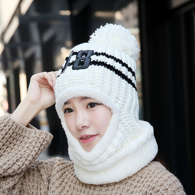 

DUSENNA hat female winter wild warm riding knit hat plus velvet ear protection wind cold cap 08 knit hat white