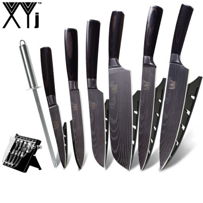 

XYj Brand Kitchen Knives Stainless Steel Knife Set 7Cr17 Stainless Steel High Carbon Knife Sharpener Rod Knife Stand