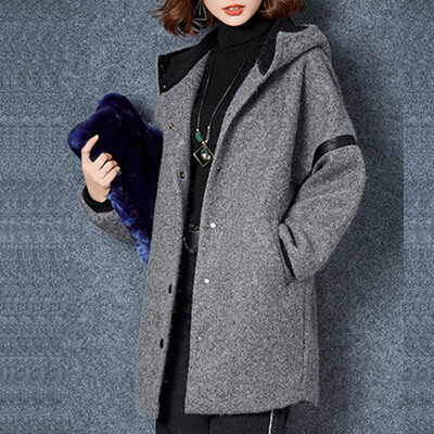 

City plus CITYPLUS 2017 winter new style women women wild casual hooded jacket removable sleeves in the long paragraph woolen coat CWWT179566 gray with pattern