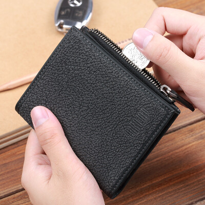 

Paibao pabojoe mens wallet mens leather suede leather vertical zipper purse short fashion multi-card wallet light&thin card package PBJ1266A black