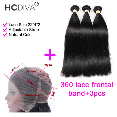 

HCDIVA Pre Plucked 360 Lace Frontal with Bundle Brazilian Virgin Hair Straight 3 Bundle and Frontal Closure With Baby Hair