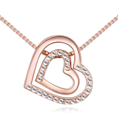 

Two Heart Necklace Box Chain Women Fashion Jewelry Crystal Pendants Accessories Anniversary Gift 26568