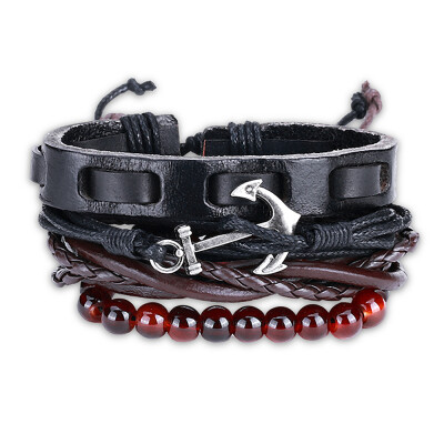 

Black Brown Leather Rope Men Woman Bracelet Anchor Charm Multi Layer Hand chain Beads Adjustable Simple Style wristband Jewelry Gi