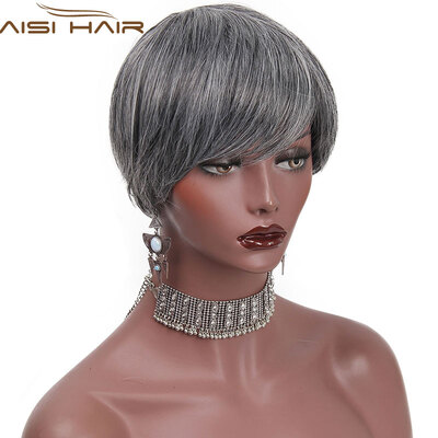 

AISI HAIR 4 "Смешанный серый цвет Короткие прямые высокотемпературные волокна Синтетические парики для волос для женщин