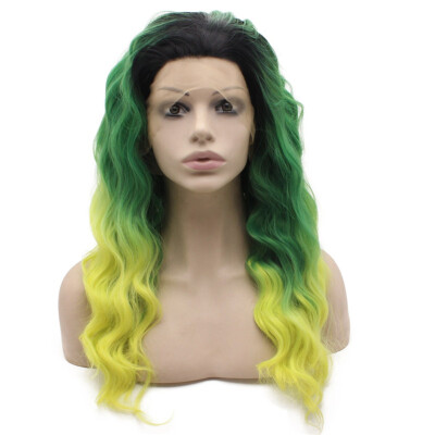 

Long Wavy Ombre Three Tone Green Lace Front Wig Halloween