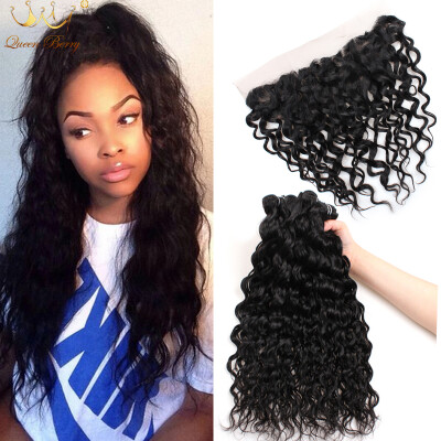 

Peruvian Water Wave Hair Ear to Ear Lace Frontal Closure With Bundles 3 Bundles Unprocessed Virgin Hair Water Wave With Closure