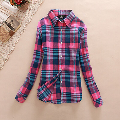 

2017 Hot Sale Autumn Winter Ladies Female Casual Cotton Lapel Long-Sleeve Plaid Shirt Women Slim Outerwear Blouse Tops Clothing