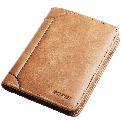 

Bo brand Bopai thin wallet mens short wallet first layer cowhide fashion vertical section business casual tide khaki 715-006392