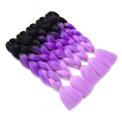 

Synthetic Braiding Hair Jumbo Braid Hair 5pcslot High Temperature Kanekalon24" Black-dark purple-light purple