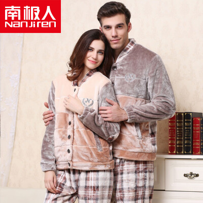 

Antarctic (Nanjiren) WH14C967 pajamas home service men and women circle flannel pajamas men and women long sleeve coral cashmere large size package female models M