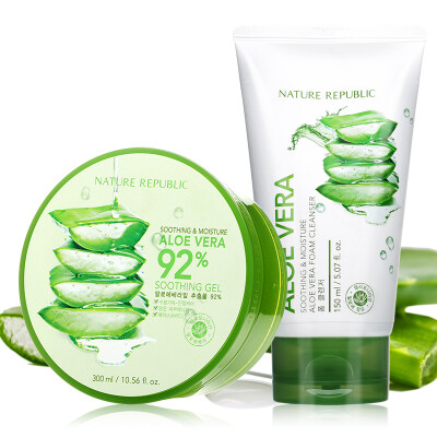 

Natural Republic Aloe Vera Moisturizing Cleansing Kit Aloe Vera Gel 300ml Aloe Vera Cleanser 150ml