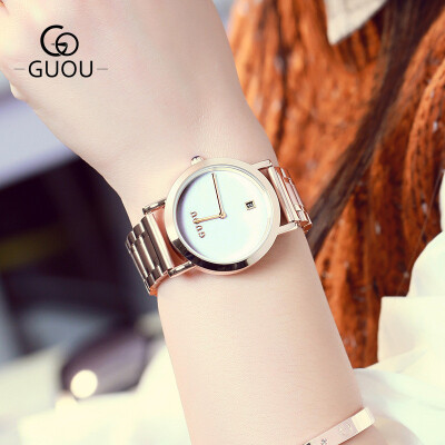 

GUOU Women Fashion Girl Dress Watches Rose Gold Simple Quartz Wristwatches Ladies Waterproof Clock