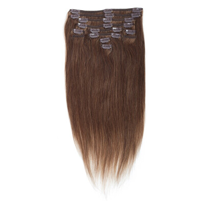 

70g #6 Color Clip In Human Hair Extensions Straight Brazilian Hair 7pcs 16 Clips