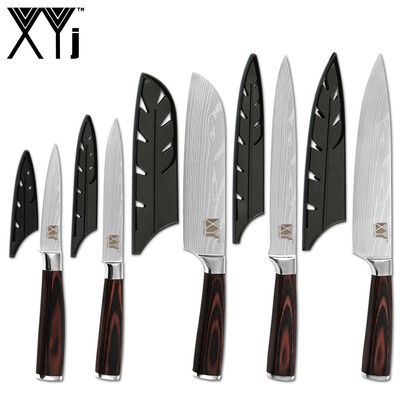 

XYj 5pcs Knives Cover Stainless Steel Knives Set Damascus Pattern Sharp Blade Chef Knives