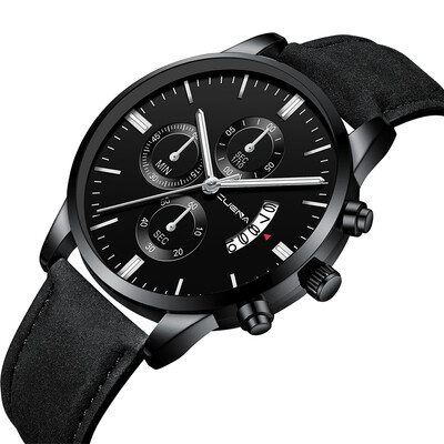 

CUENA Men Fashion Leather Band Quartz Watch Simple Calendar Business Watches Casual Big Dial Wrist Watch