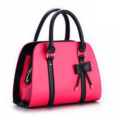 

New 2016 Fashion Woman Casual Bag PU Leather Zip Tote Bag Bowknot Women Handbag Famous Brand Shoulder Bag ladies Candy Color Clutch Bag