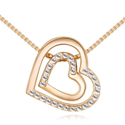 

Two Heart Necklace Box Chain Women Fashion Jewelry Crystal Pendants Accessories Anniversary Gift .26568