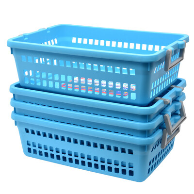 

JEKO&JEKO kitchen plastic finishing storage basket 4 Pack toy snack storage basket file desktop rack Japanese style Baina basket extra large blue SWB-6098