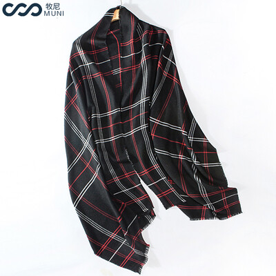 

Muni ladies scarf autumn&winter fashion wild wool scarf shawl thick warm scarf female gift box S173702 black red grid