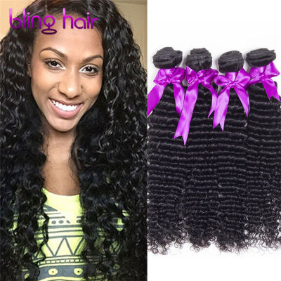 

Bling Hair Brazilian Virgin Hair Deep Wave 4 Bundles 7A Grade 100% Unprocessed Human Hair Weave