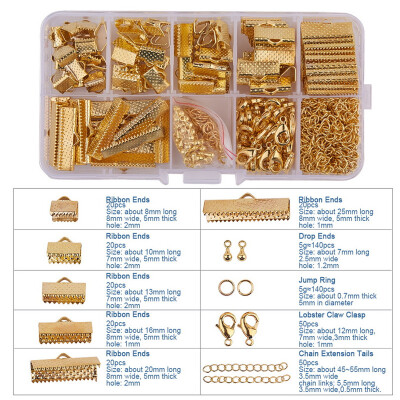 

PH PANDAHALL 1Box 500 Pcs Jewelry Findings Sets with Iron Ribbon Ends&Alloy Drop End Piece