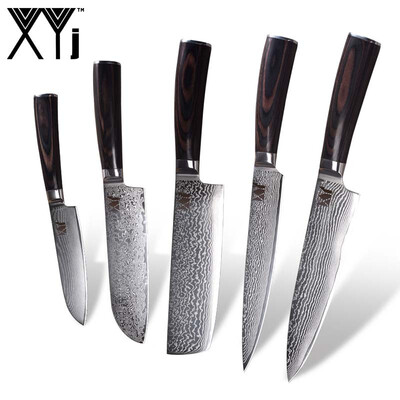 

XYj High Quality Kitchen Knife 5pcs Japanese Style Damascus kitchen knives Set High Toughness Cooking Tools