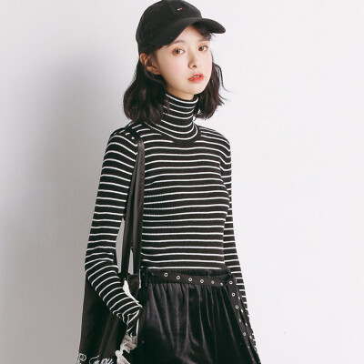 

City plus CITYPLUS 2017 winter new art women&39s high collar stripes knitted bottoming shirt wild coat sweater CWYC17T167 white uniform