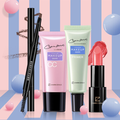 

[Jingdong self] porcelain makeup vigor girl tide energy package (makeup + cc + dark brown eyebrow + charming pink lipstick) Natural nude makeup concealer moisturizing