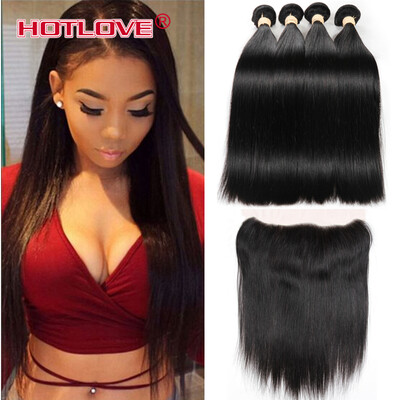

Brazilian Virgin Hair Straight 4 Bundles with Lace Frontal Ear to Ear Natural Hairline 13*4 Frontal with Human Hair Weaves 5pcs/L