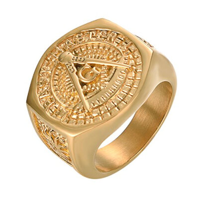 

Yoursafs Masonic Ring Stainless Steel Gold Plated Vintage Freemason Symbol Masonic Rings Band For Men