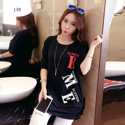 

Women Fashion Long Sleeves T Shirts Printing Loose Bottoming Tops