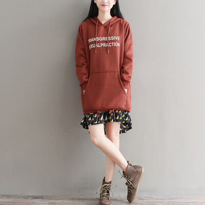 

City plus CITYPLUS 2017 winter new literary women loose loose long-sleeved shirt wild long hooded sweater CWWY17T169 dark green M
