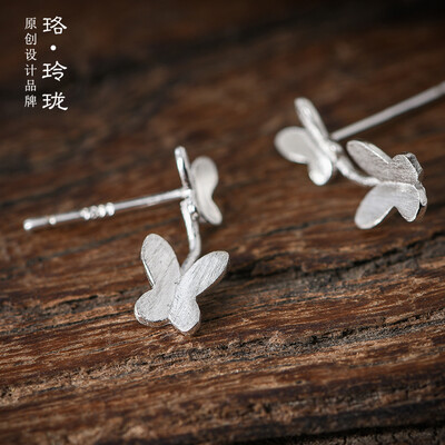 

Luo Linglong s925 sterling silver butterfly earrings earrings anti-allergic simple temperament personality fresh retro handmade or